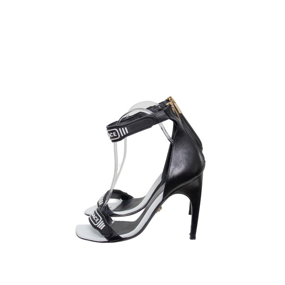 Versace Logo Strap High Heel Sandals Black Leather Ankle Strap US 7 / EU 37 - Picture 4 of 12